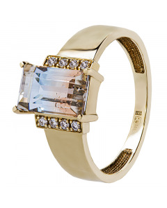 Эксклюзивное золотое кольцо с полихромным топазом и бриллиантами. Артикул 3520024