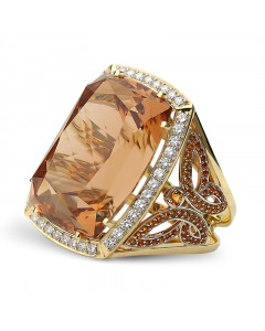 Эксклюзивное кольцо из желтого золота 585 пробы с винным топазом и бриллиантами. Артикул 3820263