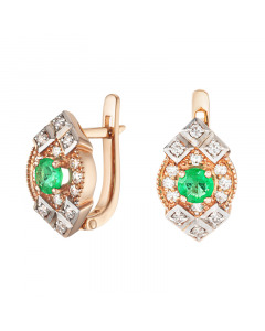 Red gold earrings with a natural emerald. Artnumber 3830149