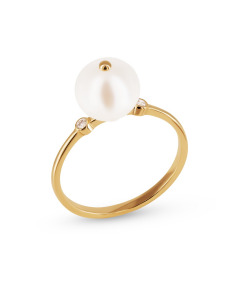 Золотое кольцо с бриллиантами и жемчужиной. Артикул 3520028