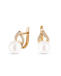 Gold earrings with pearls and diamonds. Artnumber 3830578