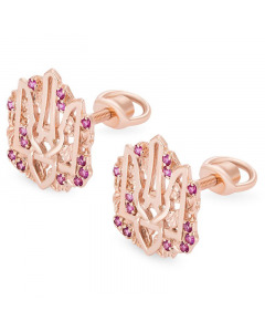 Gold earrings with pink corundum. Artnumber 5130036