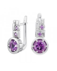 Серебряные серьги с фиолетовым кубическим цирконием. Артикул 9532163