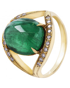 Эксклюзивное золотое кольцо 750 пробы с изумрудом и бриллиантами. Артикул 1320167
