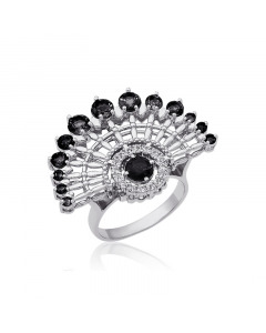 Серебряное кольцо «Марица» с черным кубическим цирконием. Артикул 9521009