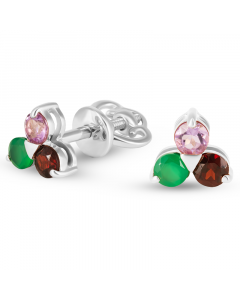585 white gold stud earrings with agate, garnet and amethyst. Artnumber 6730264