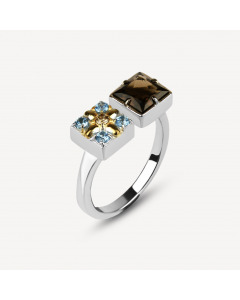 Серебряное кольцо с кварцем и кубическими циркониями. Артикул 9620146