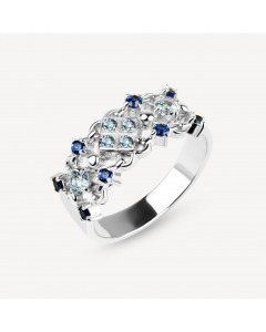 Серебряное кольцо с сапфирами, топазами и кубическими циркониями. Артикул 9622147