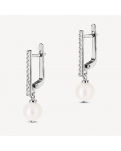 Срібні сережки з перлами та кубічними цирконіями. Артикул 9630243