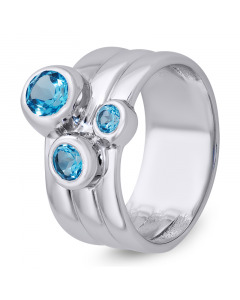 Modern white gold ring with 3 blue topazes. Artnumber 6720025
