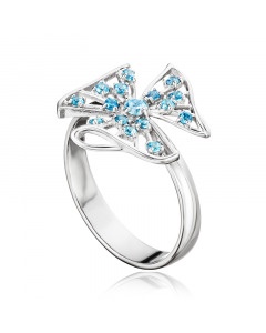Серебряное кольцо с голубым кубическим цирконием. Артикул 9520134