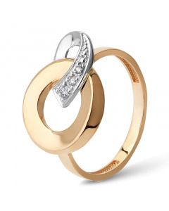 Кольцо необычной формы из красного и белого золота с бриллиантами. Артикул 3720235
