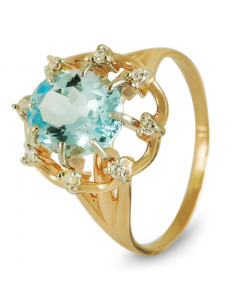 Золотое кольцо с топазом и кубическими циркониями. Артикул 5920176
